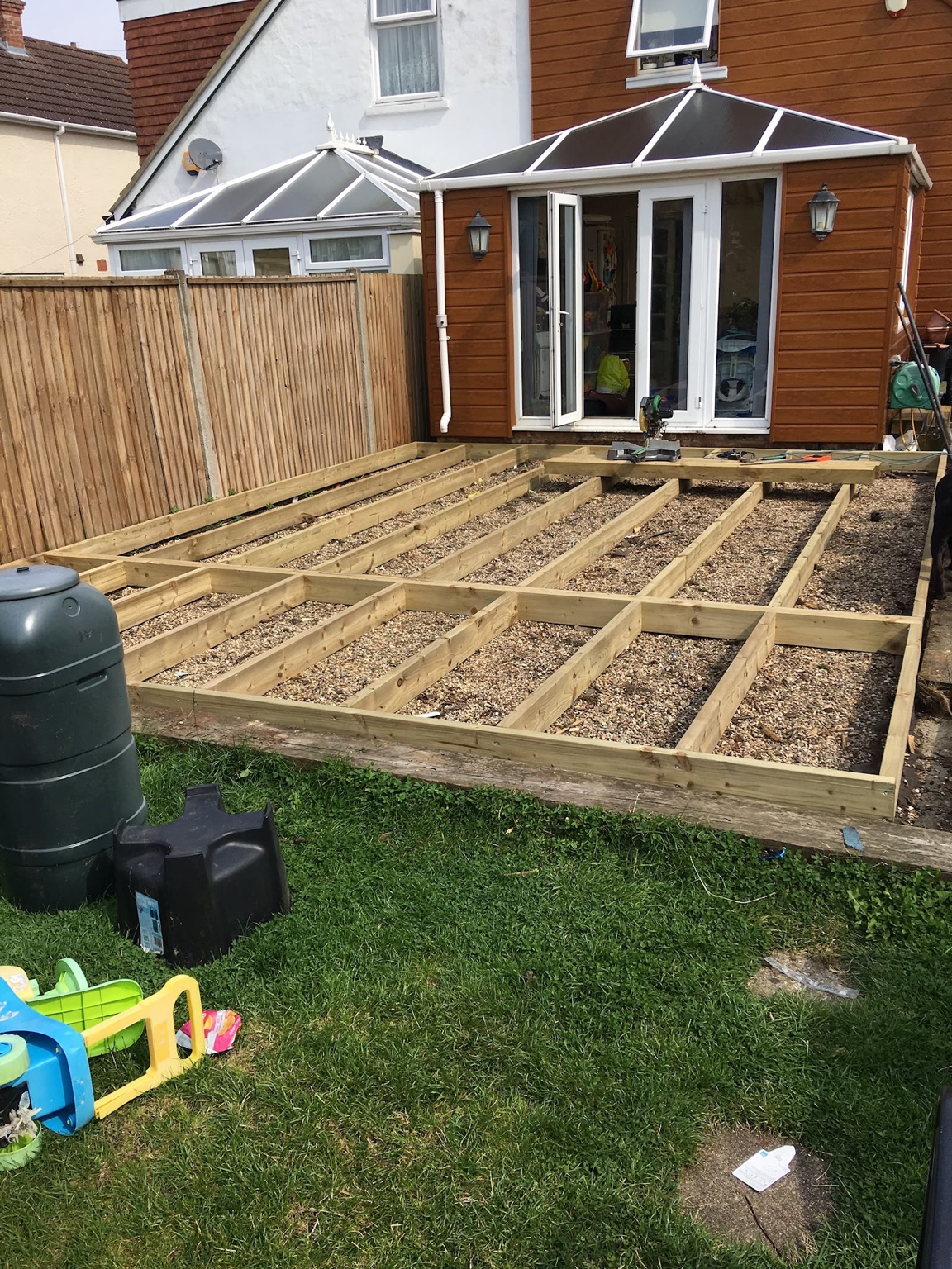 During installation: the new timber frame