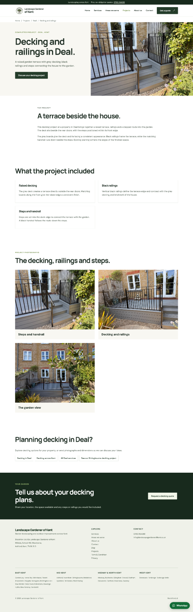 Raised grey composite deck in Deal with black railings and steps